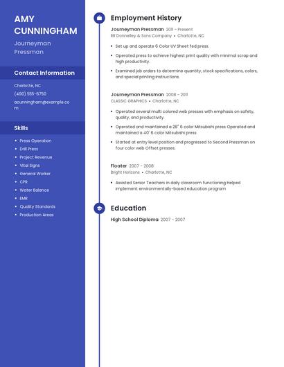 Journeyman Pressman Resume