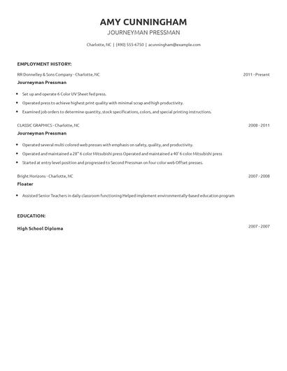 Journeyman Pressman Resume