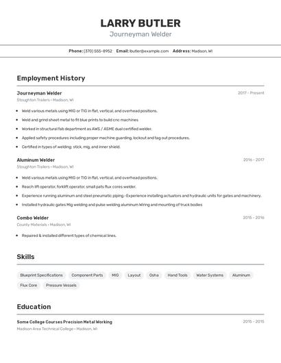 Journeyman Welder Resume