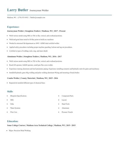 Journeyman Welder Resume