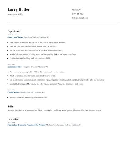 Journeyman Welder Resume