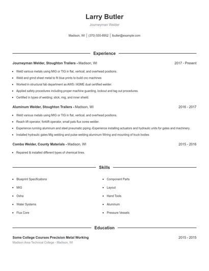 Journeyman Welder Resume