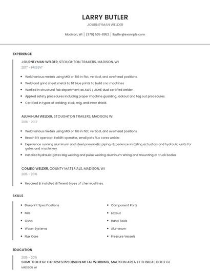 Journeyman Welder Resume