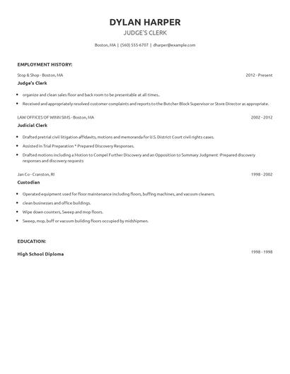 Judge's Clerk Resume