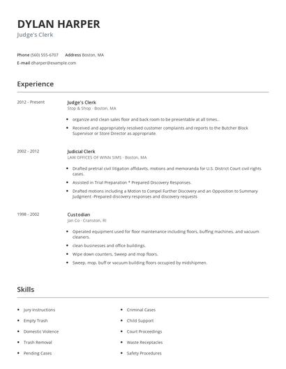 Judge's Clerk Resume