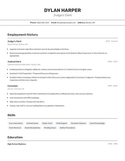 Judge's Clerk Resume