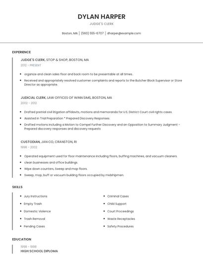 Judge's Clerk Resume