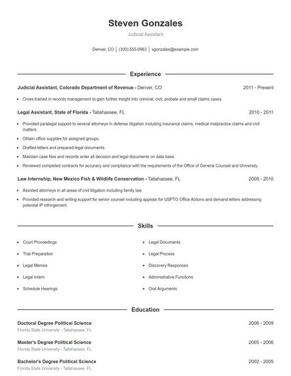 Judicial Assistant Resume