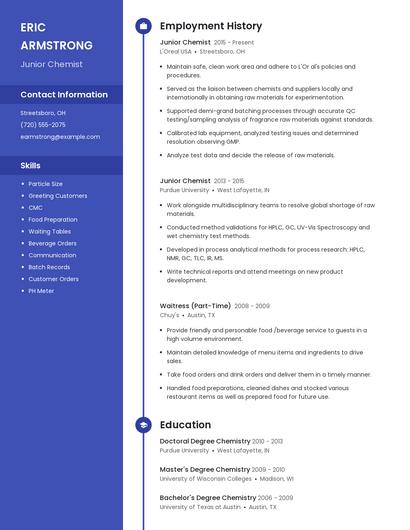 Junior Chemist Resume