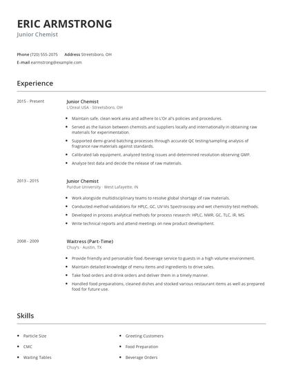 Junior Chemist Resume