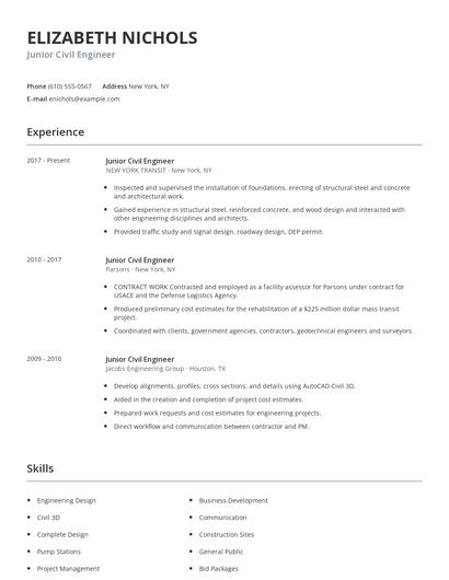 Junior Civil Engineer Resume