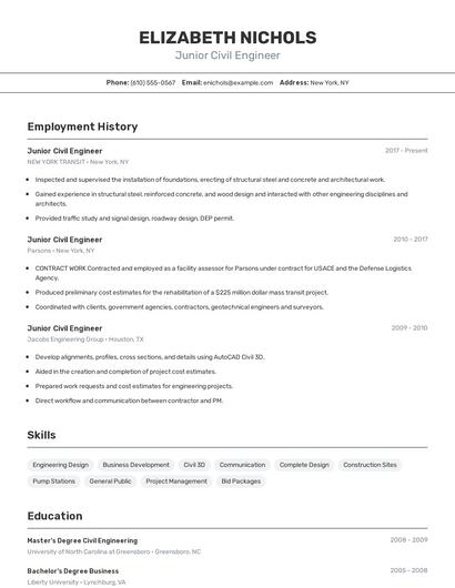Junior Civil Engineer Resume