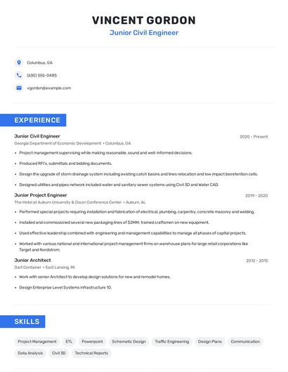 Junior Civil Engineer Resume