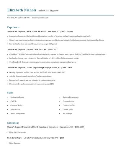 Junior Civil Engineer Resume