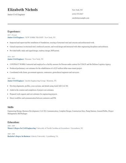 Junior Civil Engineer Resume