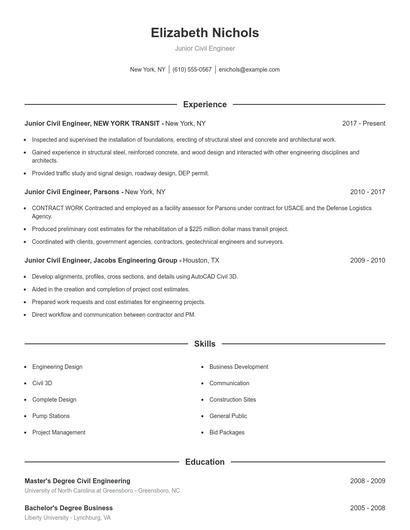 Junior Civil Engineer Resume