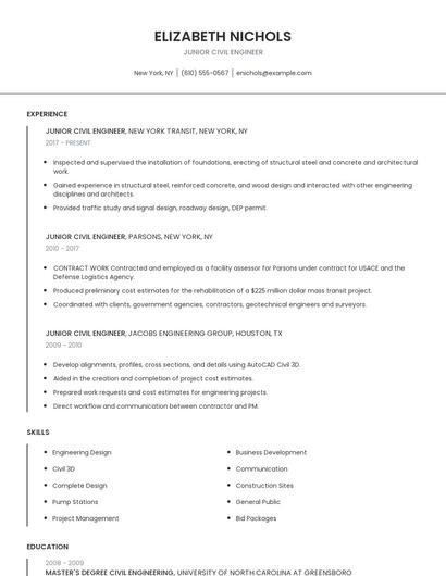 Junior Civil Engineer Resume