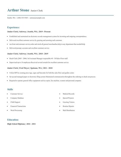Junior Clerk Resume