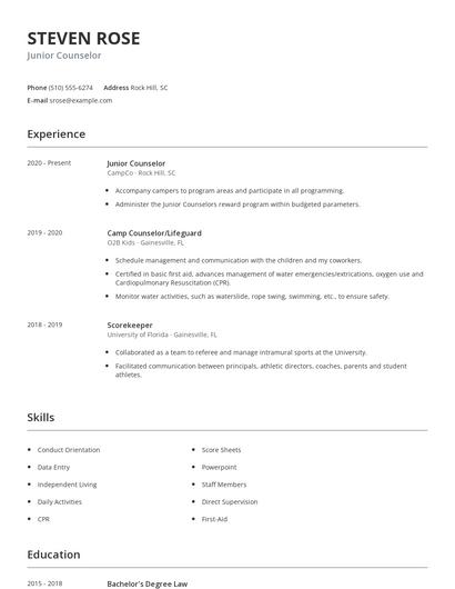Junior Counselor Resume