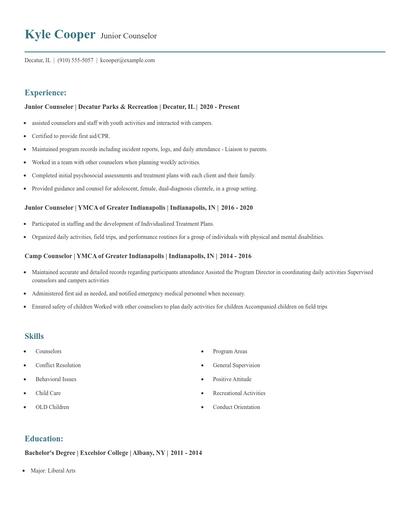 Junior Counselor Resume