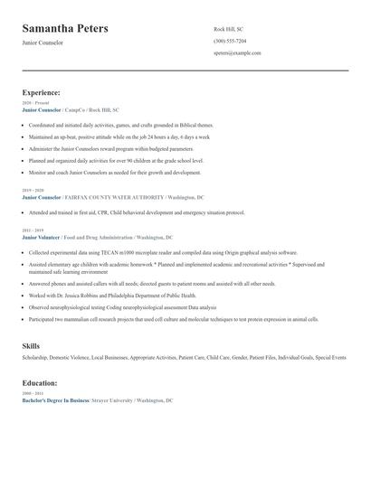 Junior Counselor Resume