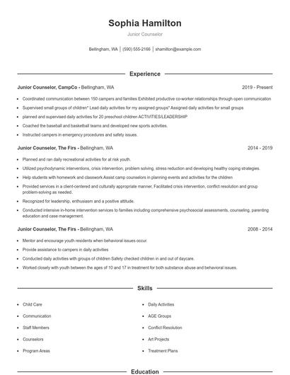 Junior Counselor Resume