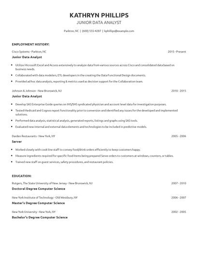 Junior Data Analyst Resume