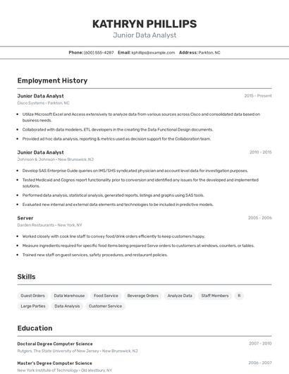 Junior Data Analyst Resume