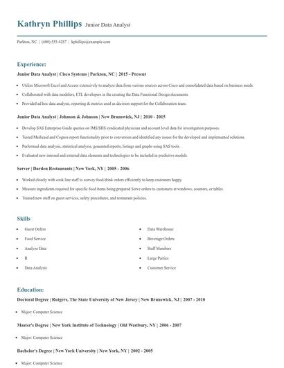 Junior Data Analyst Resume