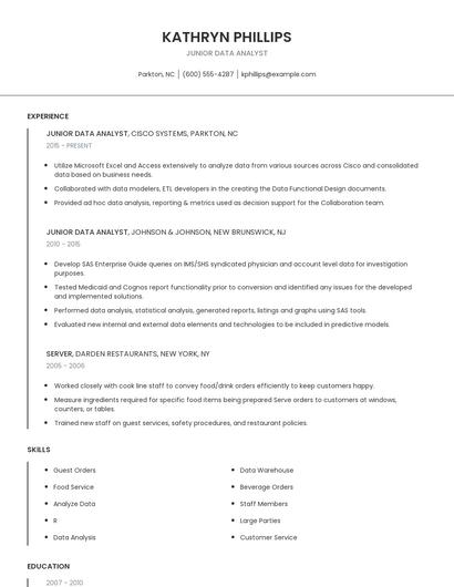 Junior Data Analyst Resume