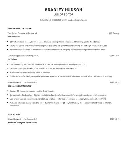 Junior Editor Resume