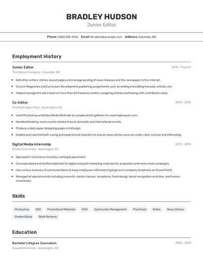 Junior Editor Resume