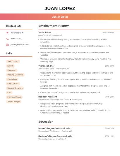 Junior Editor Resume