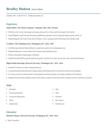 Junior Editor Resume