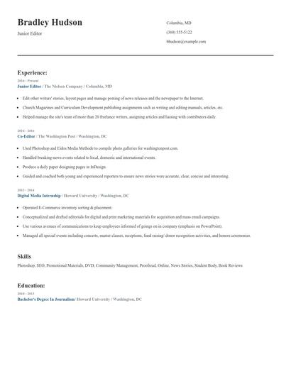 Junior Editor Resume
