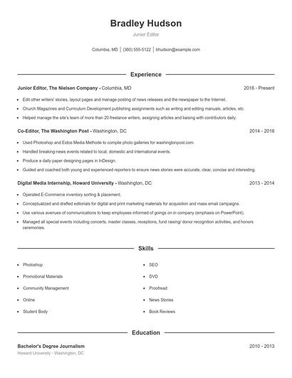 Junior Editor Resume