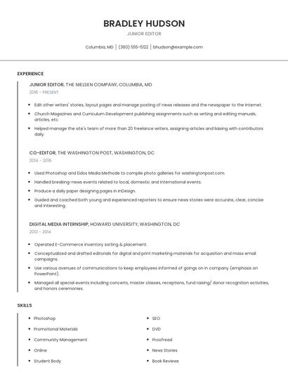 Junior Editor Resume