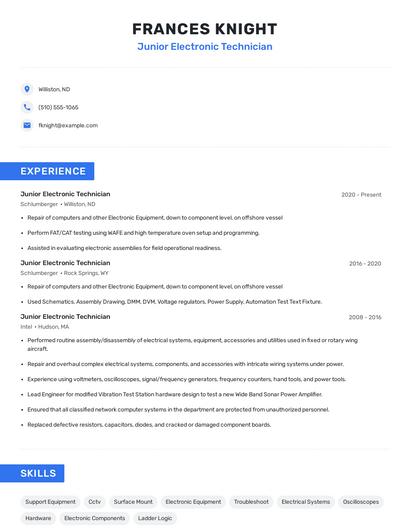 Junior Electronic Technician Resume