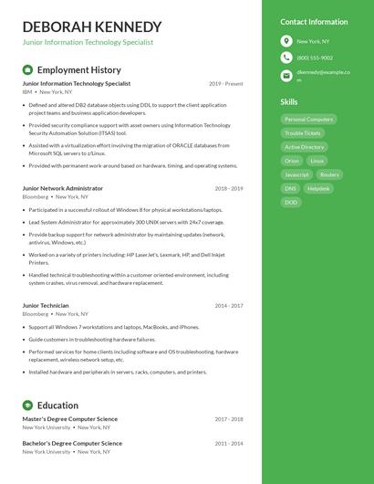 Junior Information Technology Specialist Resume