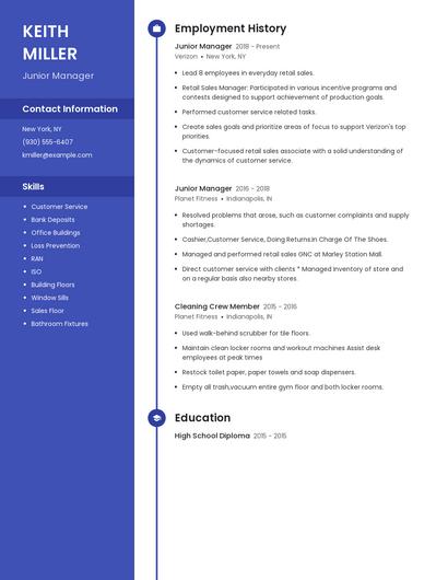 Junior Manager Resume