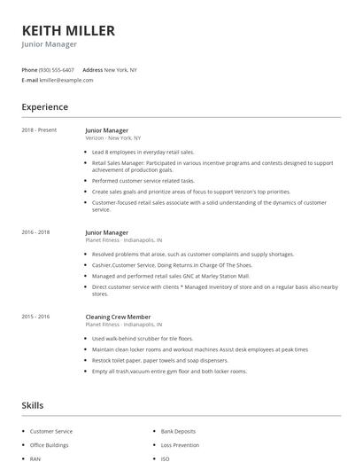 Junior Manager Resume
