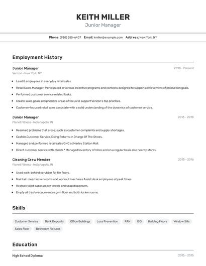 Junior Manager Resume
