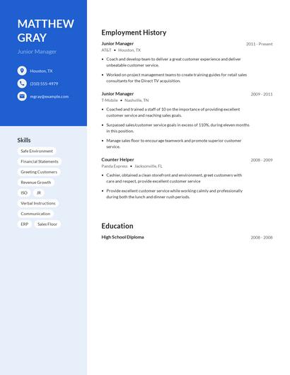 Junior Manager Resume