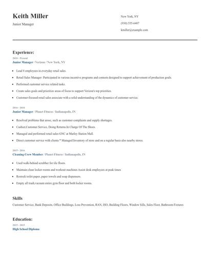 Junior Manager Resume