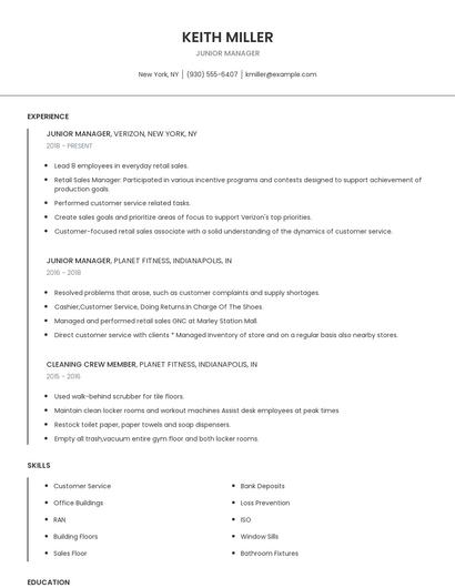 Junior Manager Resume
