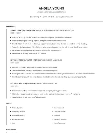 Junior Network Administrator Resume