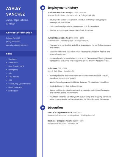 Junior Operations Analyst Resume