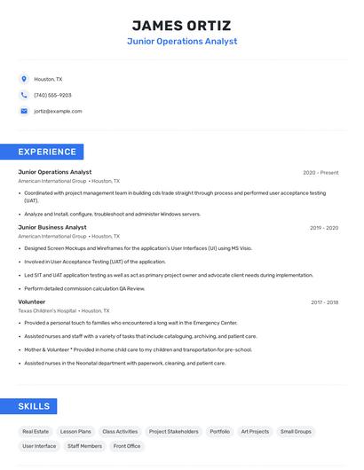 Junior Operations Analyst Resume