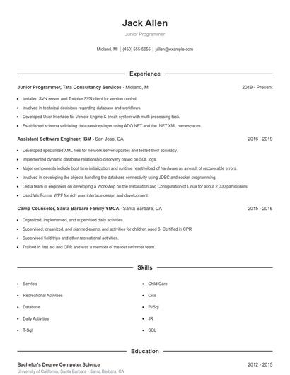 Junior Programmer Resume