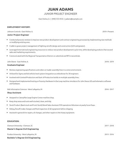 Junior Project Engineer Resume
